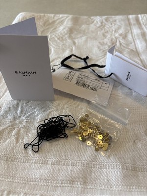 Balmain Paris Designer Cardigan Hang Tag With Spare Sequins And Thread
