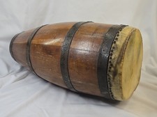 Antique Vintage Handmade Hand Drum Leather Wood Iron Cask Barrel Barrique 21"