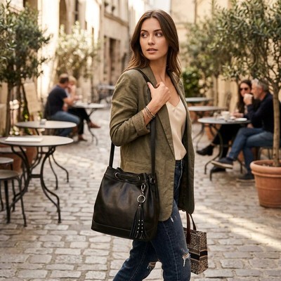 The Sak Castella Leather Boho Drawstring Bucket Bag | eBay display picture 2