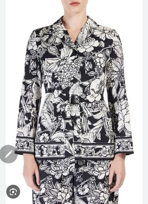 Max Mara Camino Floral Belted Black White Button Up Blazer S