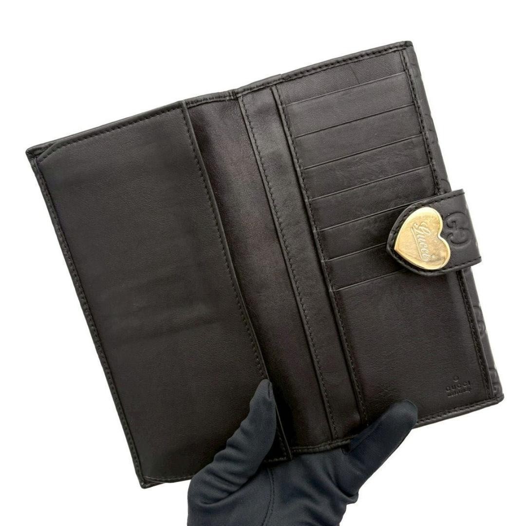 GUCCI Guccissima Lovely Heart Long Wallet Black Leather GG W Hook 203550 Japan image 3
