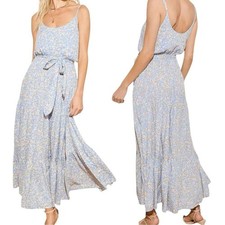 NWT Lulus Sunny Bliss Blue Floral Print Tiered Maxi Dress Boho wedding sz M