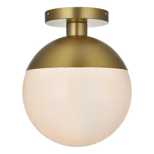 Living District Eclipse 10" Flush Mount Frosted White Shade In Satin Gold - Picture 1 of 9