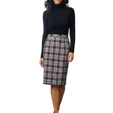 Pendleton Vintage Wool Made In USA Gray Red Plaid Faux Wrap Midi Skirt Size 10p
