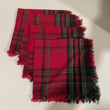 Set Of 4 Plaid Christmas Napkins Red/Green/Gold Fringe