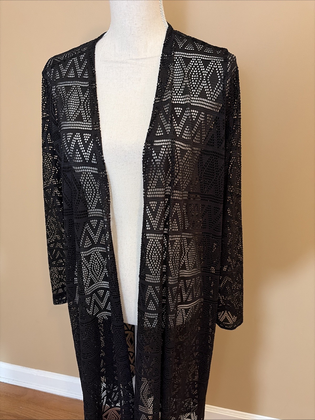 Lularoe Large Solid Black Crochet Long Duster Car… - image 2