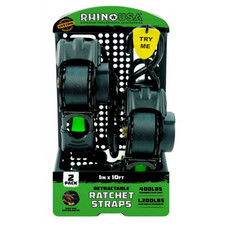 Rhino USA 1in x 10ft Retractable Ratchet Straps, 2 Pack – 403lbs Load Limit, 6lb