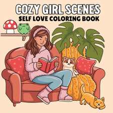 Cozy Girl Scenes: Self Love Coloring Book for Adults and Teens Featuring Hygge M