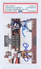 Joe Montana & Tom Brady Signed '05 Donruss Zenith Autumn Warriors AW-10 PSA Card