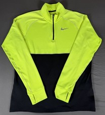 Nike Dri-FIT 1/4 Zip Pullover Neon Yellow Black Athletic Jacket Men L