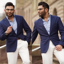 Men Versatile Navy Blazer Slim Outerwear For Office Daily Casual Scenes