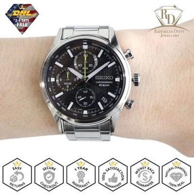 SEIKO クロノグラフ ブラックダイヤル 50M防水 SEIKO 腕時計 セイコー クロノグラフ 10気圧防水 レザーバンド