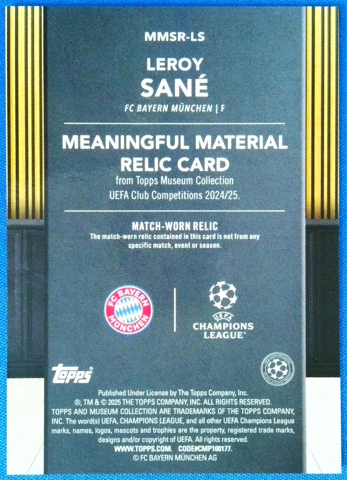 Leroy Sane 2024-25 Topps Museum Meaningful Materials Sapphire Relic /75 Bayern view 2
