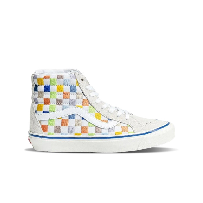 Vans SK8-HI High Top Casual Skate Shoes Unisex Beige Multi-Color Grid