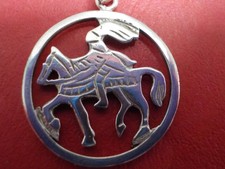 Vintage Malcom Gray Ortak Sterling Silver Pendant Necklace-Knight Riding Horse