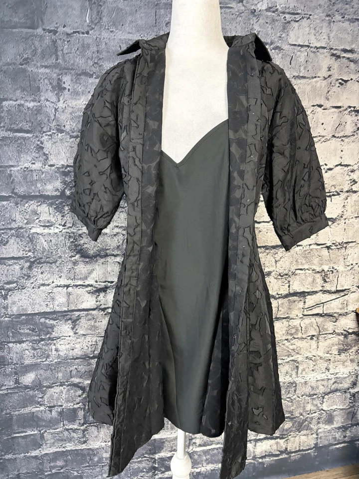 Club Monaco Dress Womens 4 Black Sculptural Sleeve Jacquard Detachable Lining - Image 2 of 4