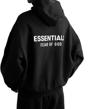 Fear Of God Essentials Authentic FW24 Oversized Black Fleece Hoodie Size Medium 
