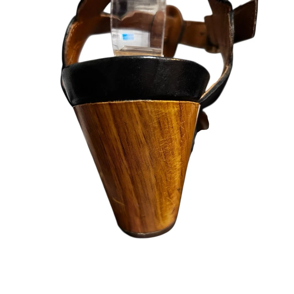 Sandalia de cuña Clarks Artisan 9M azul marino de cuero y madera correa para el tobillo Foto 3 de 4