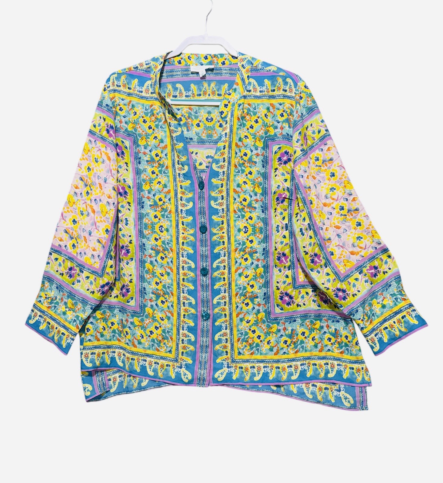 CYTHIA ROWLEY FLORAL BLOUSE WOMENS MULTICOLOR BUTTON DOWN SIZE 1X image 3