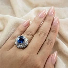 Glamorous Royal Blue Sapphire 5.80Ct 925 Sterling Silver White Gold Floral Rings