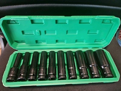 10pcs 1/2'' Drive Deep 6-Point Impact Socket Set Metric 8mm - 24mm