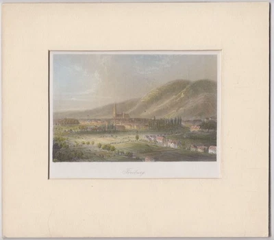 Stahlstich: Freiburg, koloriert, Grafik, Ansicht, Landschaft, Baden-Württemberg - Bild 1 von 2