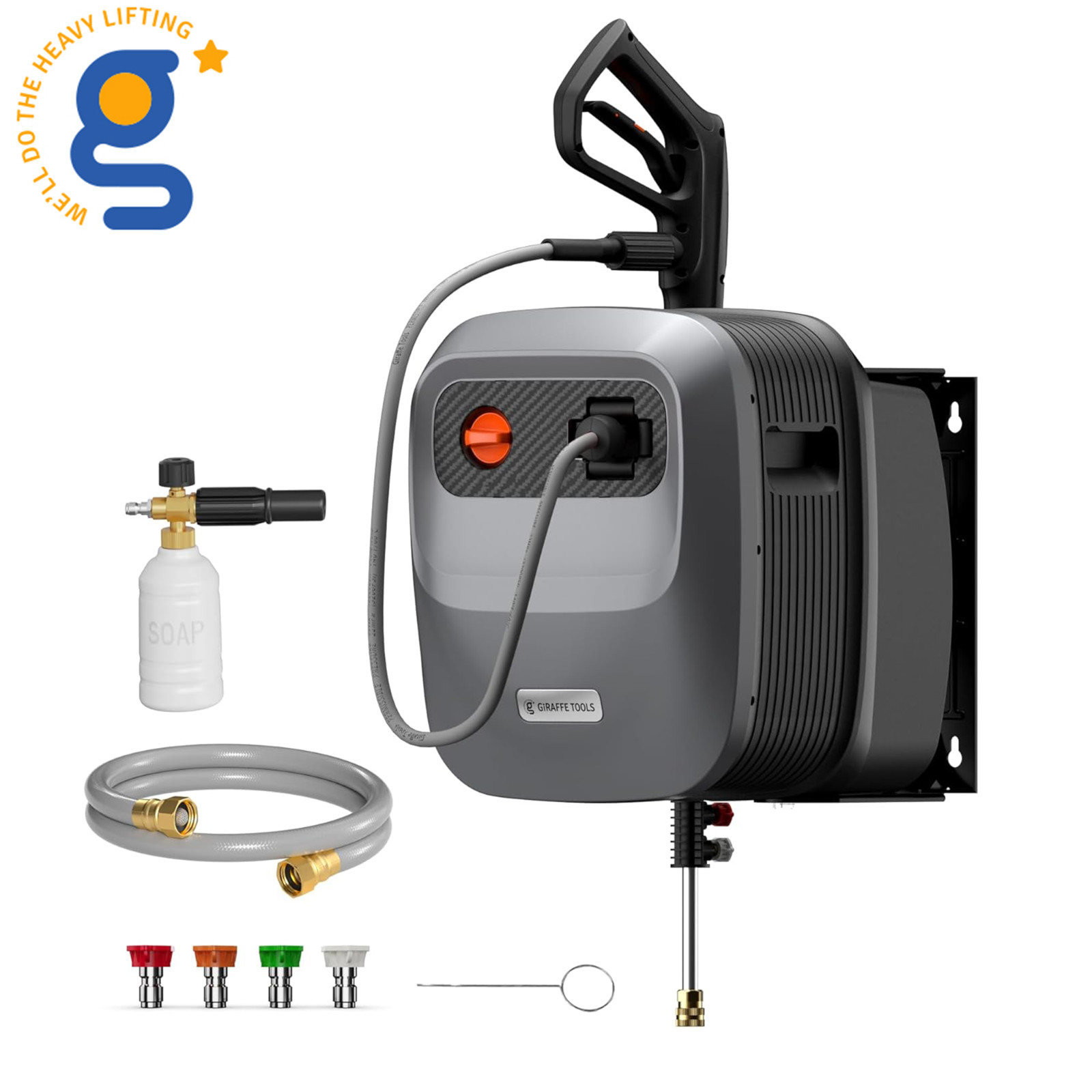 Giraffe Tools 2500 PSI Electric Pressure Washer Power Washer Hose Reel 65 Feet