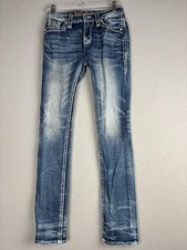 Rock Revival Jeans Womens 28 Blue Medium Wash Skinny Straight Embellished Denim