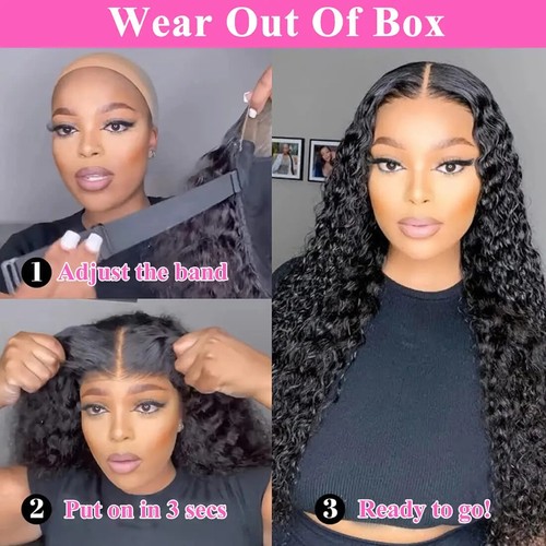 Deep Wave HD Lace Wig Brazilian Human Hair Pre Plucked Curly Wigs for Women - Picture 3 of 12