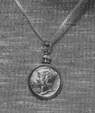 "Colgante de moneda de diez centavos de mercurio vintage bisel enchapado en plata de ley cadena de 18"""