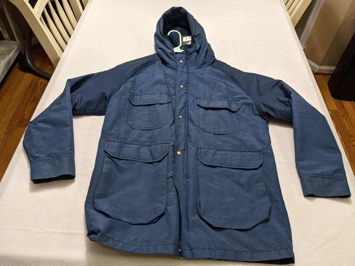Woolrich Men's Vintage Wool Lined Hooded Jacket #6110 Blue Size M