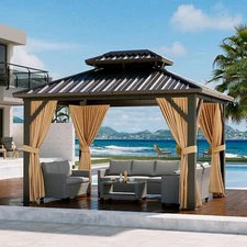 10x12 FT Heavy-Duty Aluminum Gazebo & Double-Layer Iron Roof All-Weather Outdoor