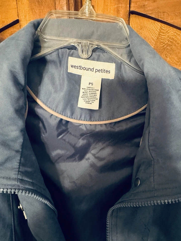 Abrigo de lluvia para mujer Westbound Petites resistente al agua chaqueta azul talla PS Foto 4 de 4