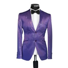 Herren Sakko Lila Glitzer Regular Fit-Slim Fit-Untersetzt,Anzug-Hochzeit-Bühne
