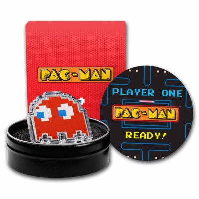 2022 Niue Colorized 1 oz Silver $2 PAC-MAN  GHOST ''BLINKY'' Coin