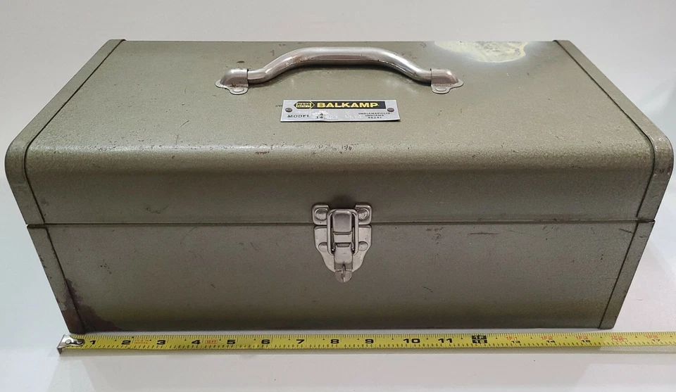 NAPA Balkamp All Metal Green carry Tool Box Tackle Fishing Side Hinge Vintage  - Image 4 of 4