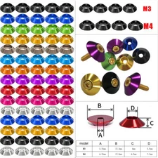 10-100X M3 M4 Aluminum Alloy Cone Cup Head Washers Bolts Gasket Anodized Colors
