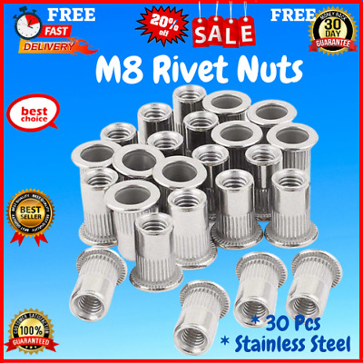 25 pcs X M8 Stainless Steel Threaded Rivet Nut Inserts Rivnut Nutsert 8mm SS0008