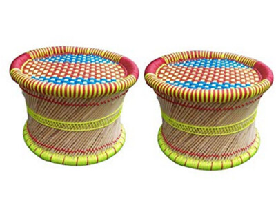 Eco-Friendly Handicraft Cane Bar Bamboo Muddhi Outdoor Indoor Furnishing 2 Pcs. 
