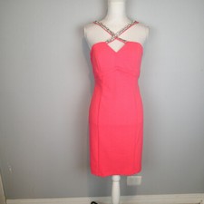 Decode 1.8 Womens coral pink  rhinestones Cocktail Party Dress sleeveless 