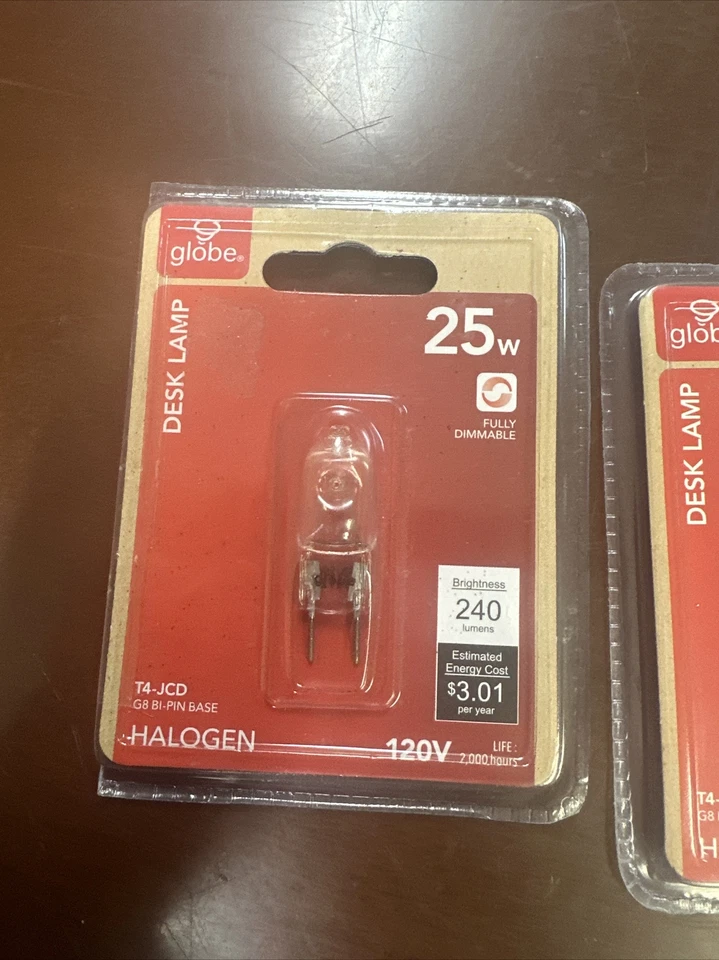 GLOBE ELECTRIC 25W BULB DESK LAMP T4-JCD G8 BI-PIN BASE DIMMABLE 2 PACK NEW - Image 4 of 4