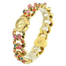 MARC JACOBS KATIE GOLD TONE BEJEWELED CRYSTAL CHAIN LINK+TURN LOCK WATCH MBM3144