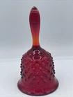 Vintage Fenton Ruby Red Hobnail Glass Bell, Slight Orangey Glow under Blacklight