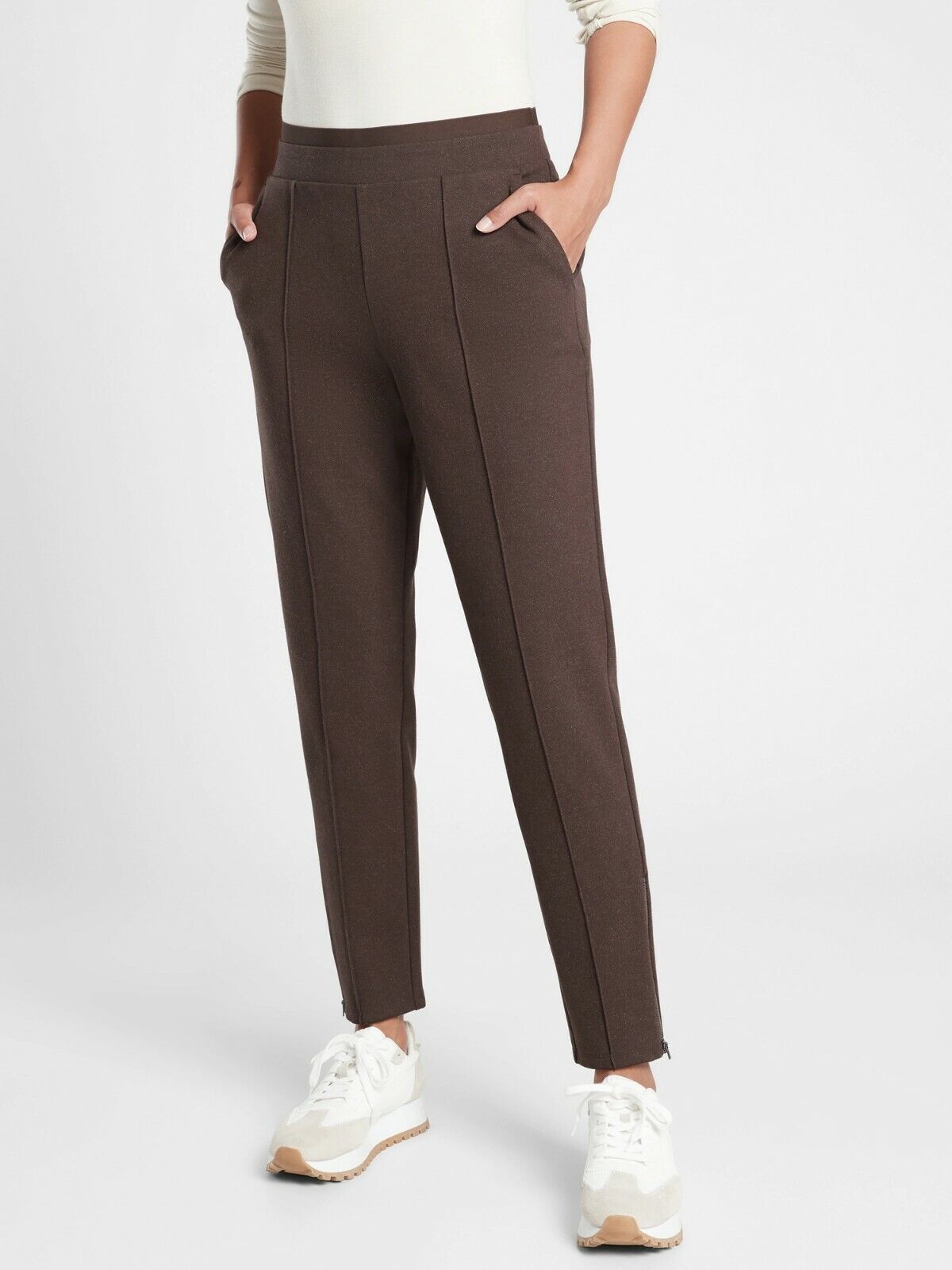 Athleta Venice Heathered Pintuck Pant, Dark Brown Heather SIZE ST S T  #631857 O