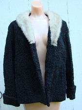 VTG 50s 60s Persian Lamb Jacket Coat Gray Mink Fur Collar S Black VGC Cuffs