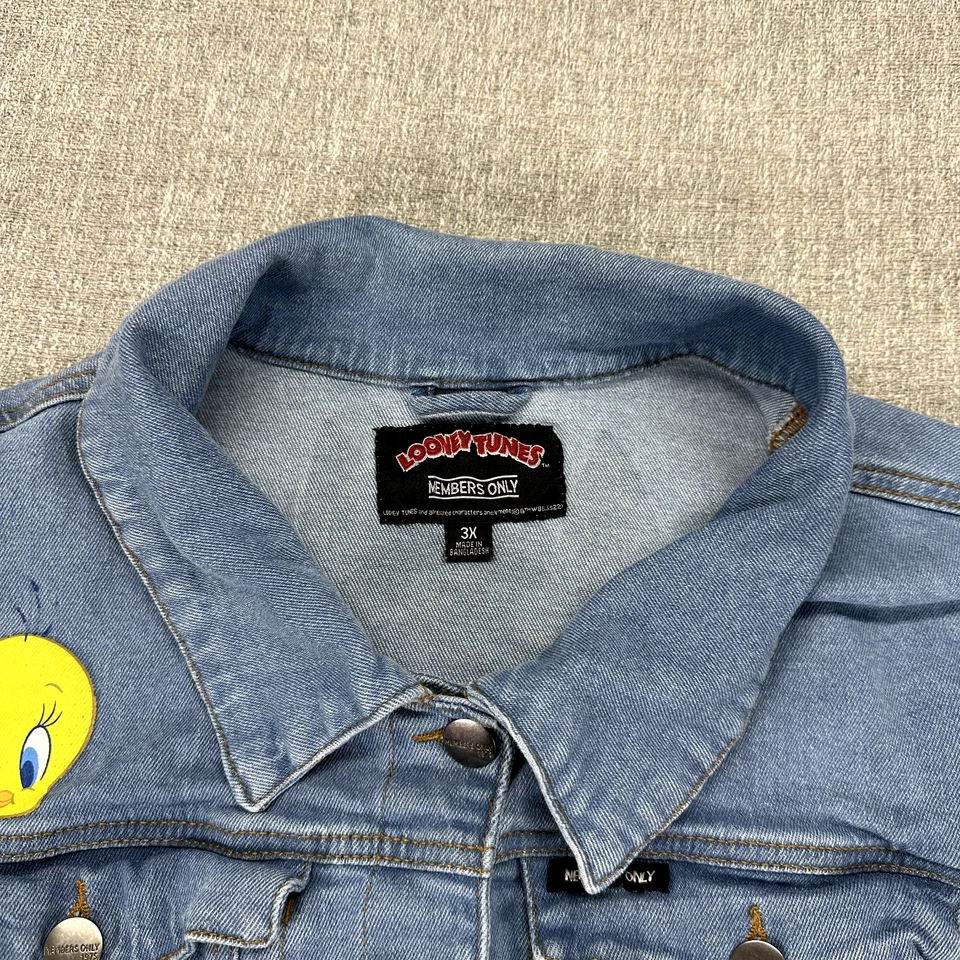 Chaqueta de mezclilla Lonney Tunes Members Only para mujer talla 3X azul piolín años plata Foto 3 de 4