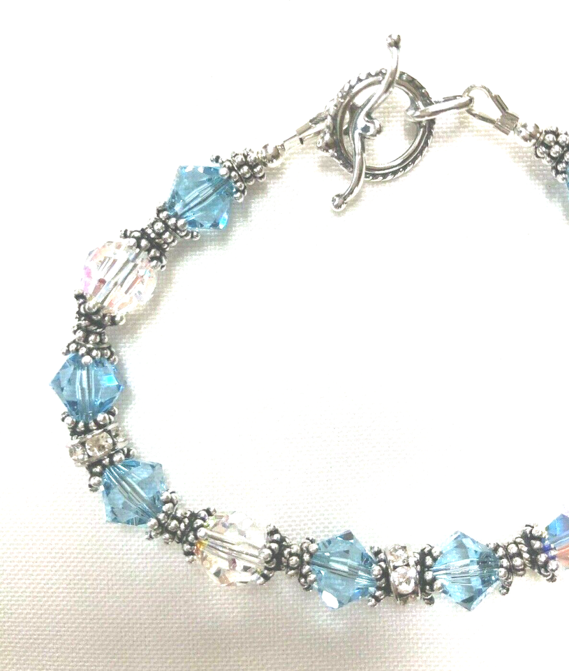 AQUAMARINE COLOR, BEADED RHINESTONE BRACELET made with SWAROVSKI ...