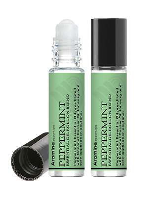 Aromine Peppermint Essential Oil Roll On, 2 Pack, Pre-Diluted 10ml