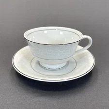 Fashion Manor Lady Elegant Footed Cup And Saucer Set White Scrolls Replacements