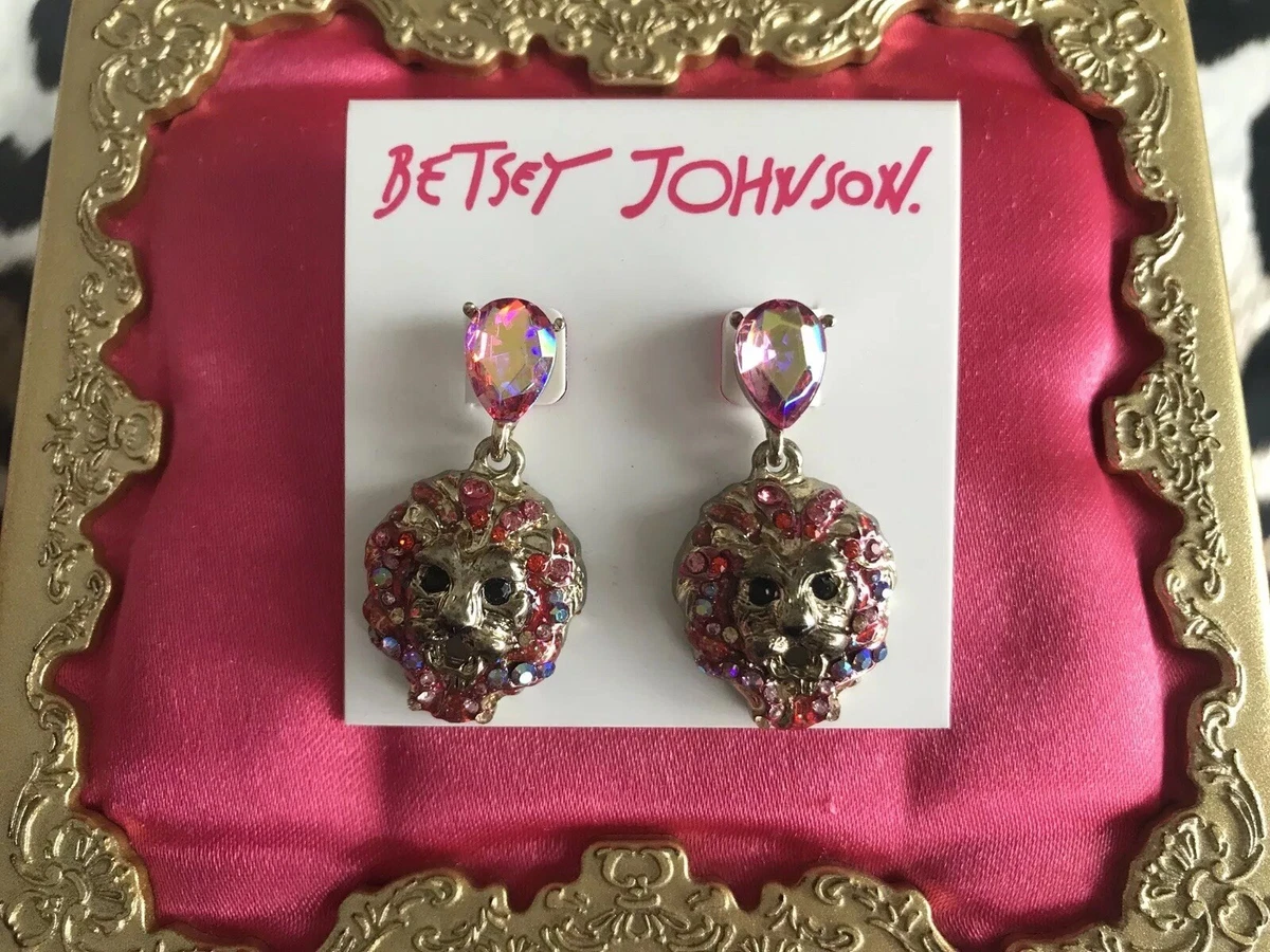 Betsey Johnson Magical Creatures Pink Crystal AB Gold Lion Head